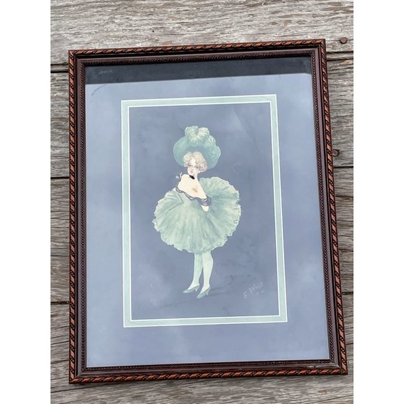 Antique 1904 Painting Can Can Show Girl Artist Signed Green - Picture 1 of 14